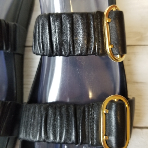 Stuart Weitzman Shalene Leather Black Ruched Strap Slide Sandals - Picture 5 of 11